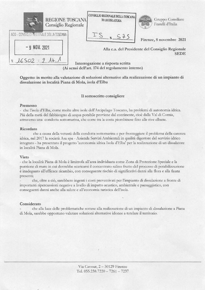 IS0575 In merito alla valutazione di soluzioni alternative alla realizzaizone di un impianto di dissalazione in località Pian di Mola, isola d'Elba_page-0001